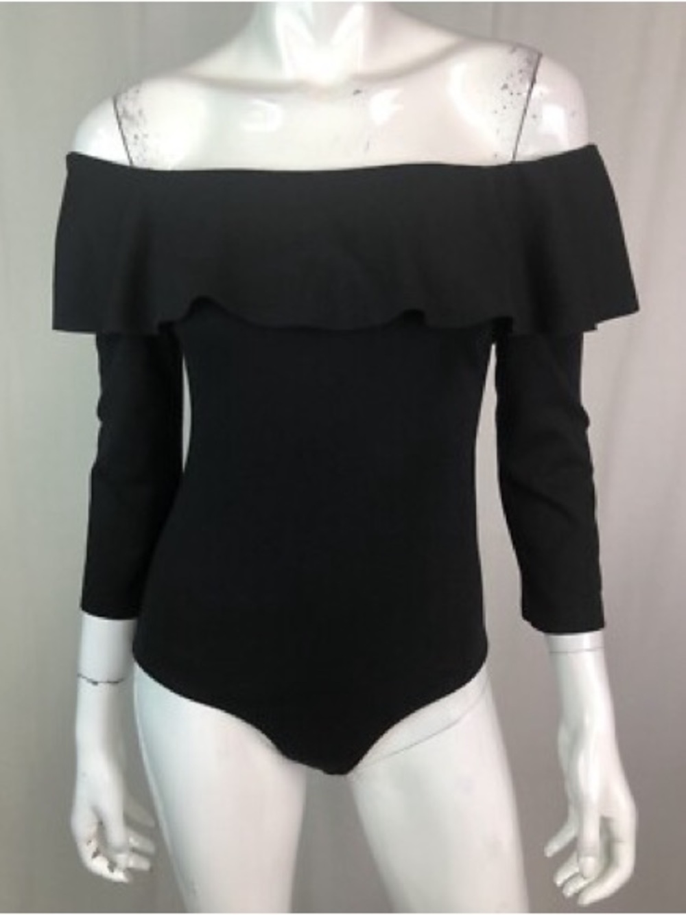 Zara Black Trafaluc Ruffle Off Shoulder One Piece Bodysuit size Small